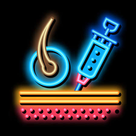 Syringe Injection neon light sign vector. Glowing bright icon Syringe Injection sign. transparent symbol illustrationのイラスト素材