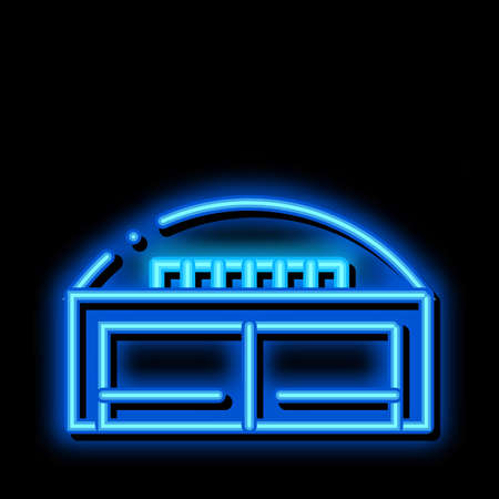 Hangar Building neon light sign vector. Glowing bright icon Hangar Building sign. transparent symbol illustrationのイラスト素材