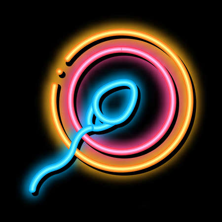 Sperm Cell Egg neon light sign vector. Glowing bright icon Sperm Cell Egg sign. transparent symbol illustrationのイラスト素材