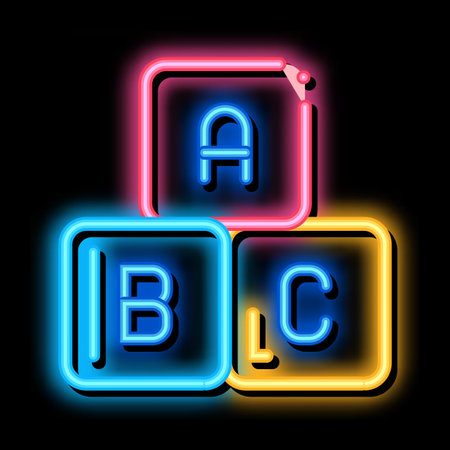 Baby Toy Cubes neon light sign vector. Glowing bright icon Baby Toy Cubes sign. transparent symbol illustrationのイラスト素材
