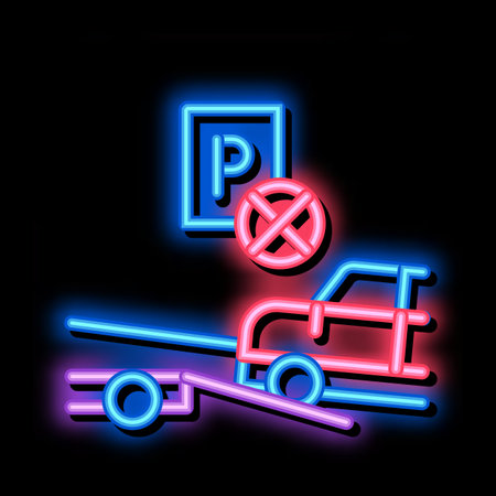 Wrong Parking Car neon light sign vector. Glowing bright icon Wrong Parking Car sign. transparent symbol illustrationのイラスト素材