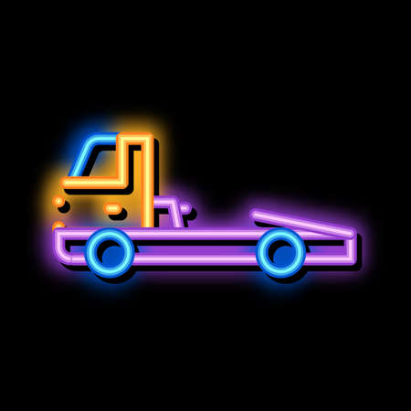 Tow Cargo Truck neon light sign vector. Glowing bright icon Tow Cargo Truck sign. transparent symbol illustrationのイラスト素材