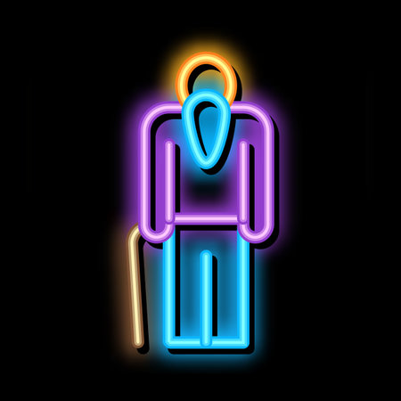 Elder Man Stick neon light sign vector. Glowing bright icon Elder Man Stick sign. transparent symbol illustrationのイラスト素材