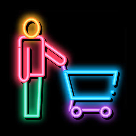 Customer Cart neon light sign vector. Glowing bright icon Customer Cart sign. transparent symbol illustrationのイラスト素材