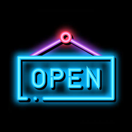 Open Nameplate neon light sign vector. Glowing bright icon Open Nameplate sign. transparent symbol illustrationのイラスト素材
