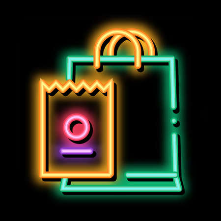 Bag And Receipt neon light sign vector. Glowing bright icon Bag And Receipt sign. transparent symbol illustrationのイラスト素材