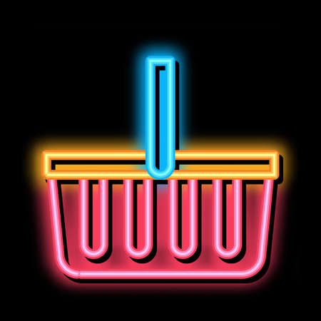 Shop Basket neon light sign vector. Glowing bright icon Shop Basket sign. transparent symbol illustrationのイラスト素材