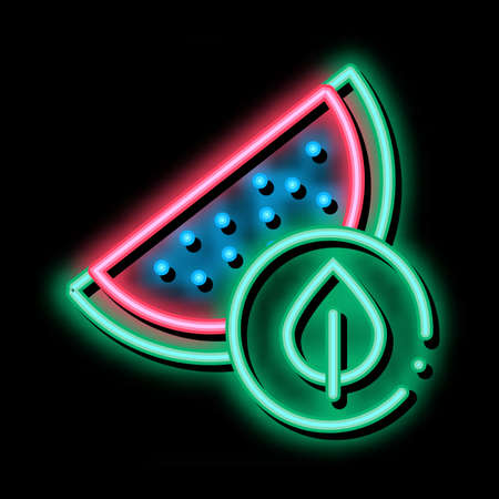 Watermelon Leaf neon light sign vector. Glowing bright icon Watermelon Leaf sign. transparent symbol illustrationのイラスト素材