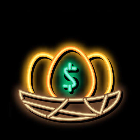 Dollar Mark Eggs neon light sign vector. Glowing bright icon Dollar Mark Eggs sign. transparent symbol illustrationのイラスト素材