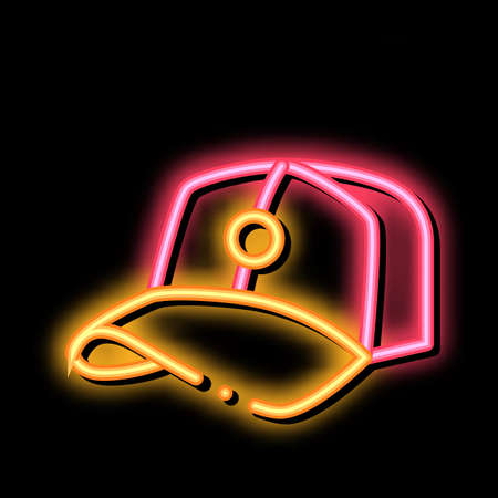 Baseball Cap Hat neon light sign vector. Glowing bright icon Baseball Cap Hat isometric sign. transparent symbol illustrationのイラスト素材