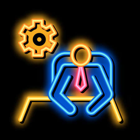 Leader Sit Gear neon light sign vector. Glowing bright icon Leader Sit Gear isometric sign. transparent symbol illustrationのイラスト素材