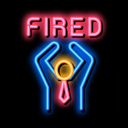 Fired Human neon light sign vector. Glowing bright icon Fired Human isometric sign. transparent symbol illustrationのイラスト素材