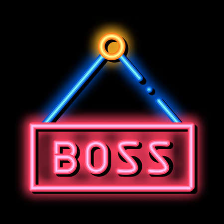 Boss Nameplate neon light sign vector. Glowing bright icon Boss Nameplate isometric sign. transparent symbol illustrationのイラスト素材