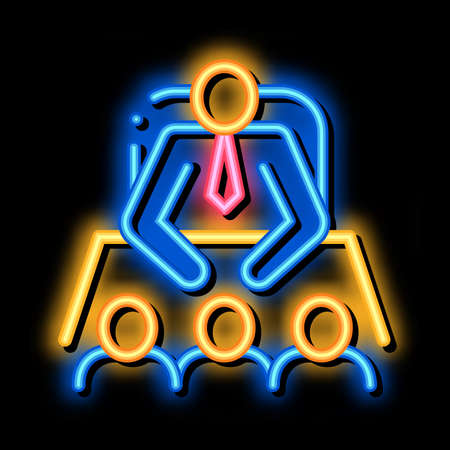 Office Meeting neon light sign vector. Glowing bright icon Office Meeting isometric sign. transparent symbol illustrationのイラスト素材