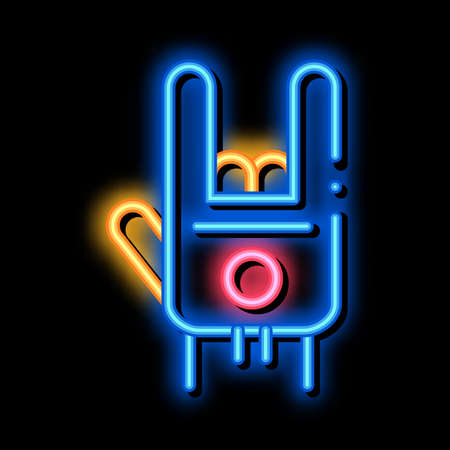 Hand Gesture neon light sign vector. Glowing bright icon Hand Gesture isometric sign. transparent symbol illustrationのイラスト素材