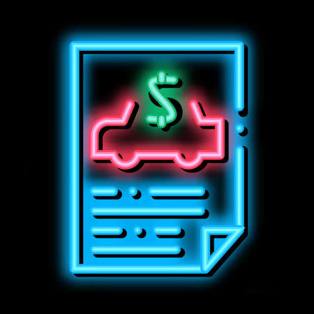 Car Buy Document neon light sign vector. Glowing bright icon Car Buy Document isometric sign. transparent symbol illustrationのイラスト素材