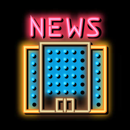 News Building neon light sign vector. Glowing bright icon News Building isometric sign. transparent symbol illustrationのイラスト素材