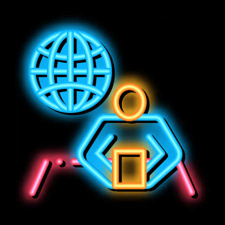 Worldwide News neon light sign vector. Glowing bright icon Worldwide News isometric sign. transparent symbol illustrationのイラスト素材
