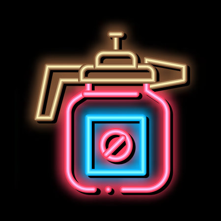 Atomizer Tool neon light sign vector. Glowing bright icon Atomizer Tool isometric sign. transparent symbol illustrationのイラスト素材