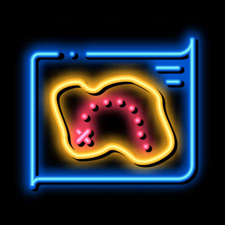 Map Treasure neon light sign vector. Glowing bright icon Map Treasure isometric sign. transparent symbol illustrationのイラスト素材