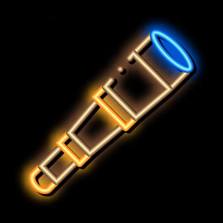 Pirate Spyglass neon light sign vector. Glowing bright icon Pirate Spyglass isometric sign. transparent symbol illustrationのイラスト素材