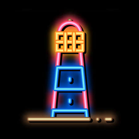 Lighthouse neon light sign vector. Glowing bright icon Lighthouse isometric sign. transparent symbol illustrationのイラスト素材