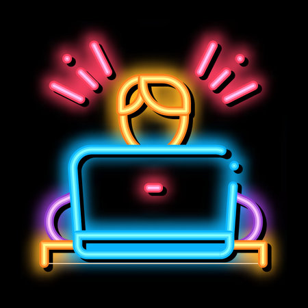 Stress Work Man neon light sign vector. Glowing bright icon Stress Work Man isometric sign. transparent symbol illustrationのイラスト素材