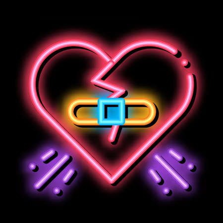 Glued Heart neon light sign vector. Glowing bright icon Glued Heart isometric sign. transparent symbol illustrationのイラスト素材