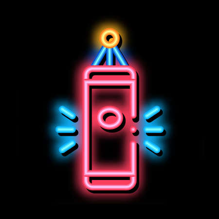 Punching Bag neon light sign vector. Glowing bright icon Punching Bag sign. transparent symbol illustrationのイラスト素材