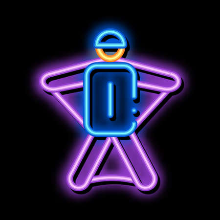 Skier neon light sign vector. Glowing bright icon Skier sign. transparent symbol illustrationのイラスト素材