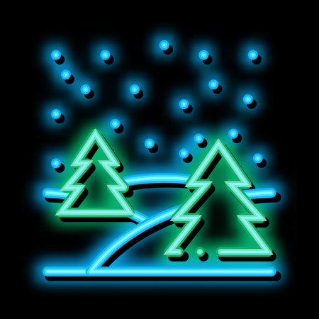 Night Forest neon light sign vector. Glowing bright icon Night Forest sign. transparent symbol illustrationのイラスト素材