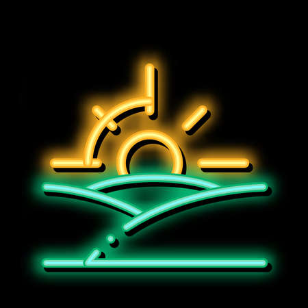 Sunset neon light sign vector. Glowing bright icon Sunset sign. transparent symbol illustrationのイラスト素材
