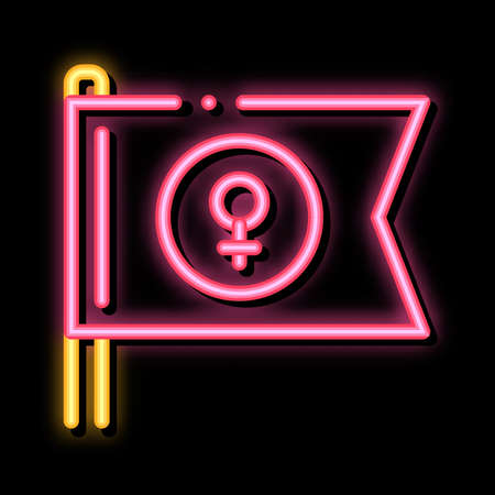 Female Mark Flag neon light sign vector. Glowing bright icon Female Mark Flag sign. transparent symbol illustrationのイラスト素材