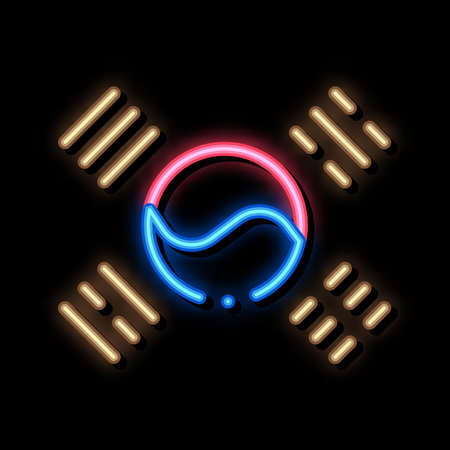 South Korea Flag neon light sign vector. Glowing bright icon South Korea Flag sign. transparent symbol illustrationのイラスト素材