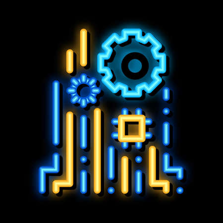 Mechanism Chip neon light sign vector. Glowing bright icon Mechanism Chip sign. transparent symbol illustrationのイラスト素材