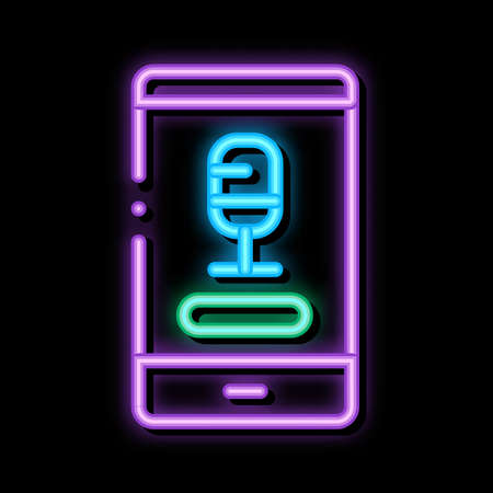 Phone Recording neon light sign vector. Glowing bright icon Phone Recording sign. transparent symbol illustrationのイラスト素材