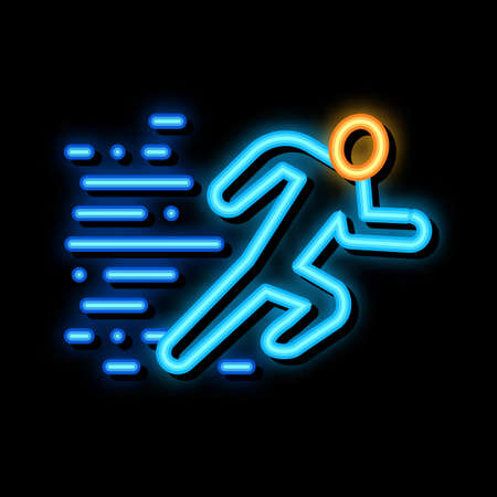 Running Human neon light sign vector. Glowing bright icon Running Human sign. transparent symbol illustrationのイラスト素材