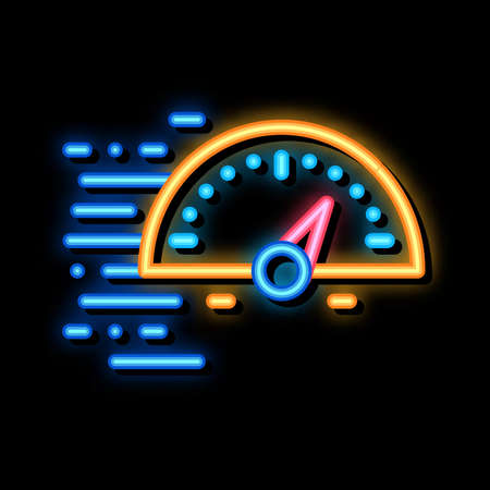 Speedometer neon light sign vector. Glowing bright icon Speedometer sign. transparent symbol illustrationのイラスト素材