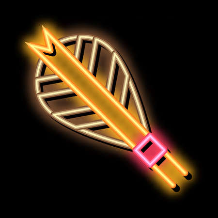 Arrow Feather Plumage Detail neon light sign vector. Glowing bright icon Archery Activity Sport Equipment Fletching Arrow sign. transparent symbol illustrationのイラスト素材