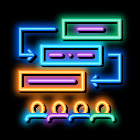 Employees Planning Work neon light sign vector. Glowing bright icon Employees Learning Sequence Of Communication sign. transparent symbol illustrationのイラスト素材