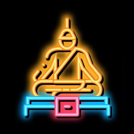 Buddha Thai Religion Statue neon light sign vector. Glowing bright icon Buddha Religious Sculpture, Spirituality Monument sign. transparent symbol illustrationのイラスト素材