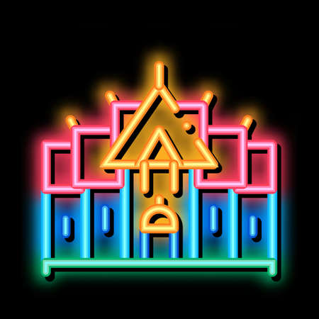 Traditional Thai Building neon light sign vector. Glowing bright icon Old Architecture Thailand Building, Historic National Construction sign. transparent symbol illustrationのイラスト素材
