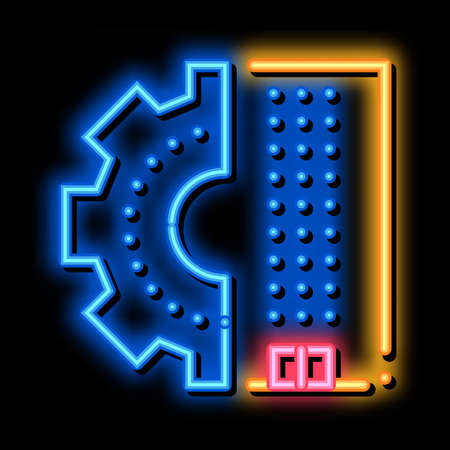 Skyscraper Gear neon light sign vector. Glowing bright icon Skyscraper Gear sign. transparent symbol illustrationのイラスト素材