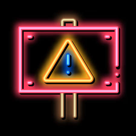 Warning Nameplate neon light sign vector. Glowing bright icon Warning Nameplate sign. transparent symbol illustrationのイラスト素材