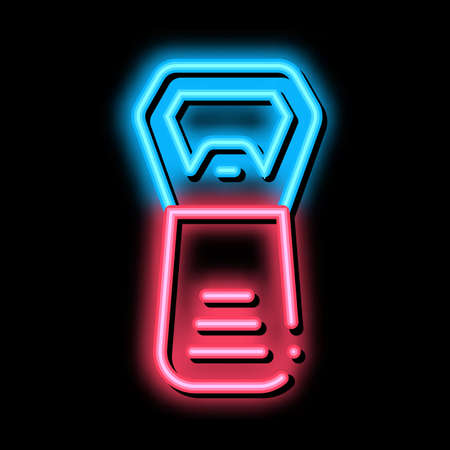 Bottle Cap Opener neon light sign vector. Glowing bright icon Bottle Cap Opener sign. transparent symbol illustrationのイラスト素材