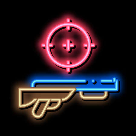 Gun Targeting neon light sign vector. Glowing bright icon Gun Targeting sign. transparent symbol illustrationのイラスト素材