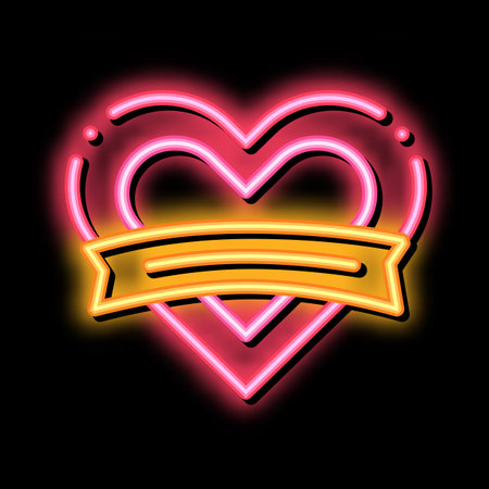 Tattoo Heart Form neon light sign vector. Glowing bright icon Tattoo Heart Form sign. transparent symbol illustrationのイラスト素材