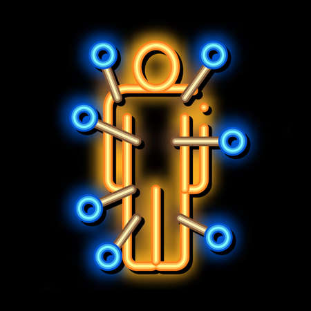 Doll With Pins neon light sign vector. Glowing bright icon Doll With Pins sign. transparent symbol illustrationのイラスト素材