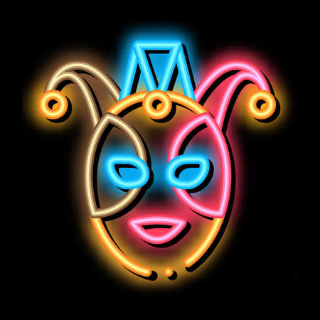 Festival Mask neon light sign vector. Glowing bright icon Festival Mask sign. transparent symbol illustrationのイラスト素材
