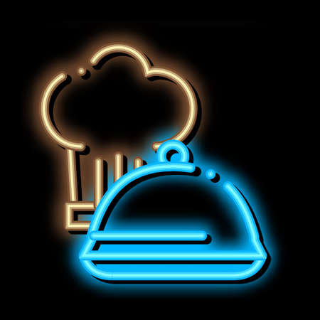 Chef Hat Tray neon light sign vector. Glowing bright icon Chef Hat Tray sign. transparent symbol illustrationのイラスト素材